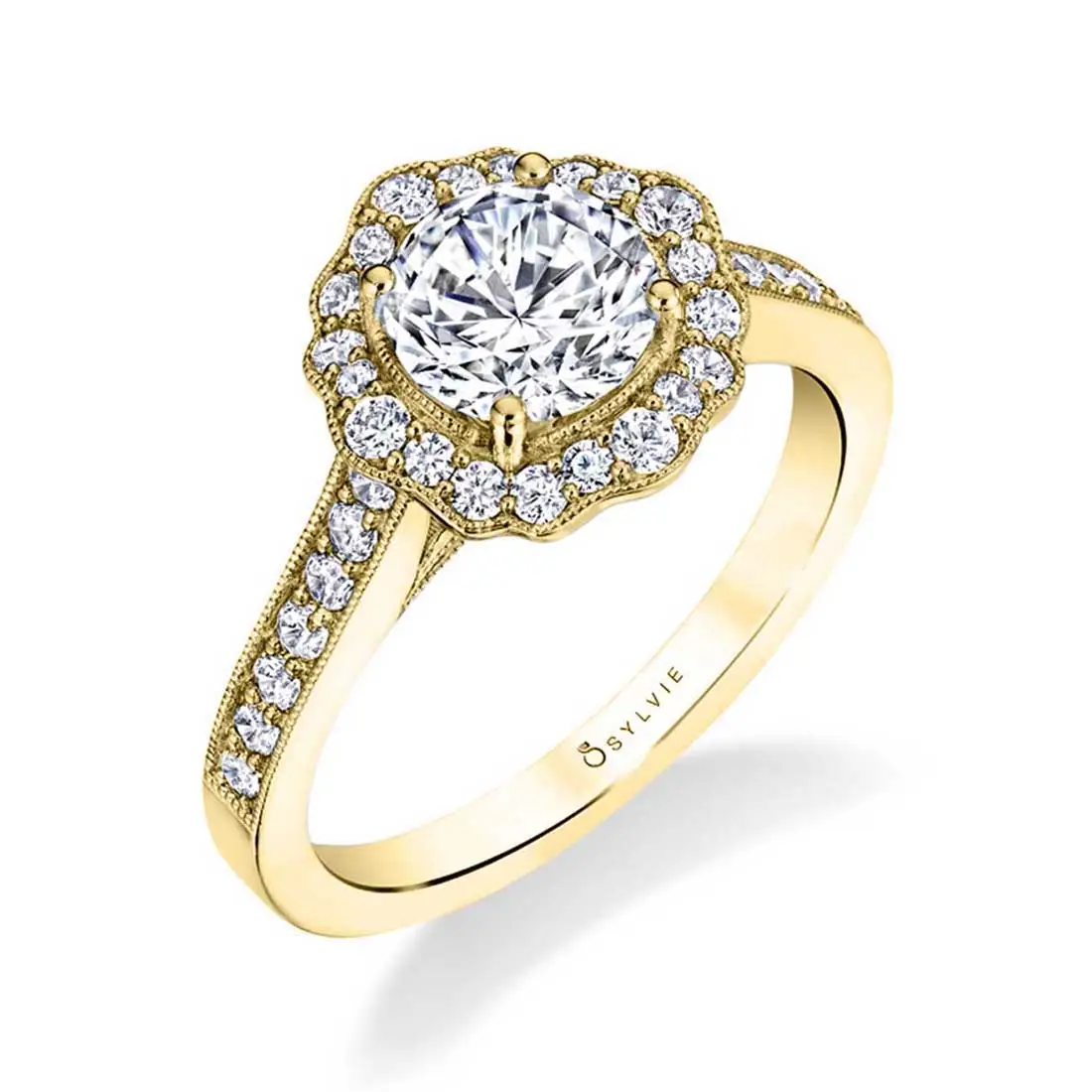 Round Cut Vintage Inspired Flower Engagement Ring - Michaela - Sylvie ...