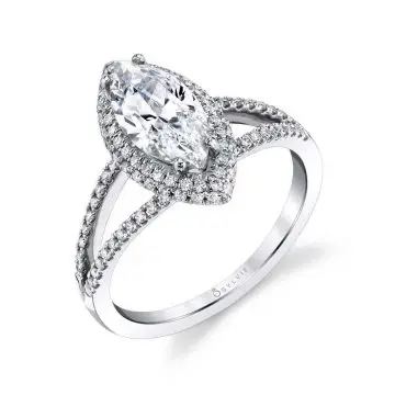 White Gold Marquise Shaped Engagement Ring with Split Shank - Clarinda