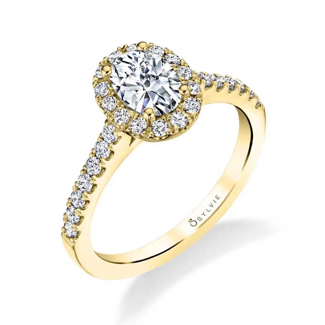 Oval Cut Yellow Gold Engagement Ring with Halo - Emma