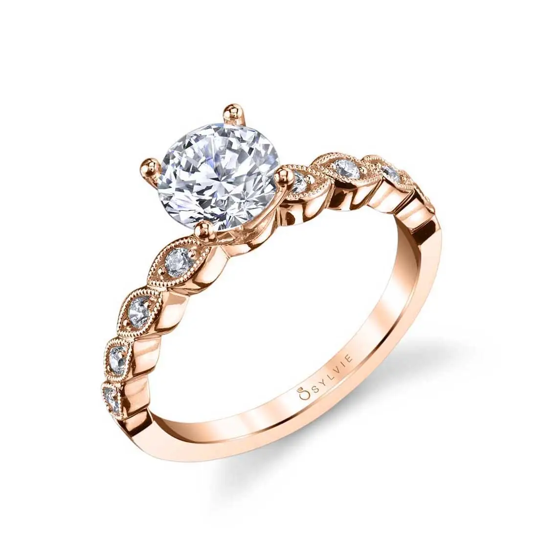 Round Cut Stackable Engagement Ring - Antoinette - Sylvie Jewelry