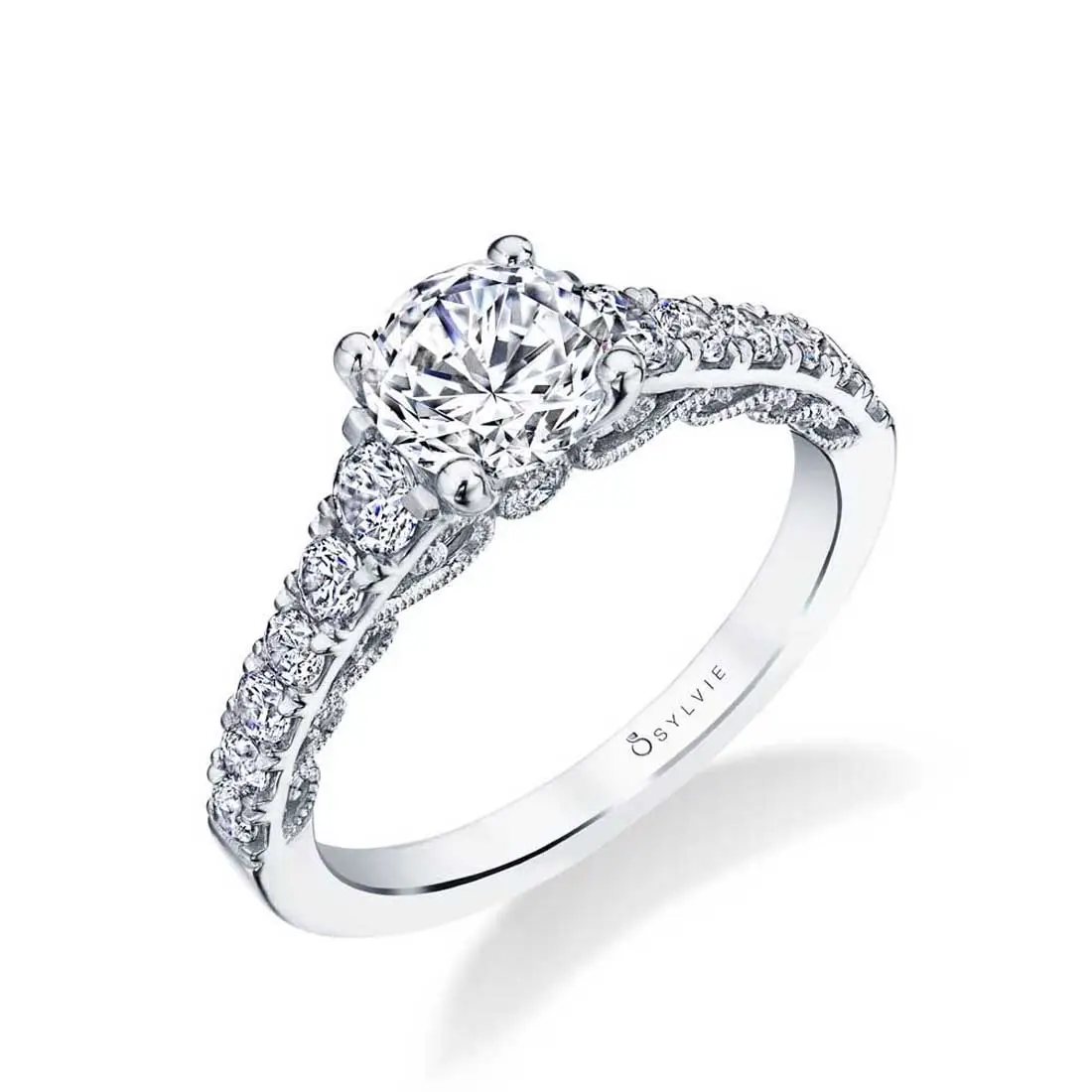 Round Cut White Gold Vintage Inspired Classic Engagement Ring - Lolita