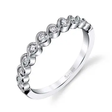 White Gold Vintage Inspired Diamond Stackable Wedding Band - Dalia