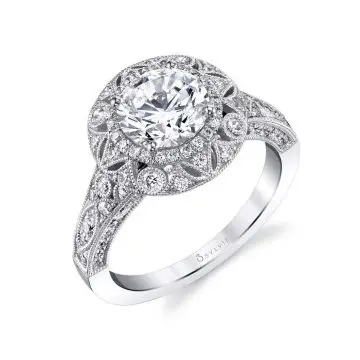 White Gold Vintage Inspired Engagement Ring Two Tone - Thea