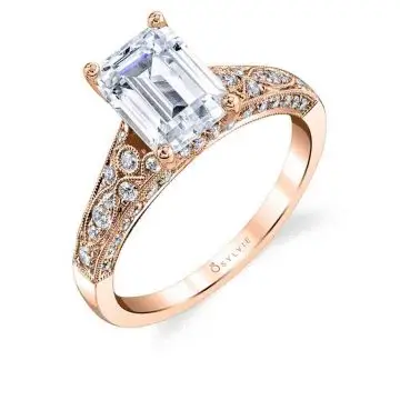 White Gold Emerald Cut Modern Vintage Engagement Ring - Destine