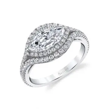 White Gold Marquise Shaped Ring with Halo - Eleanora