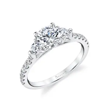 White Gold Round Cut Three Stone Engagement Ring - Tatianna