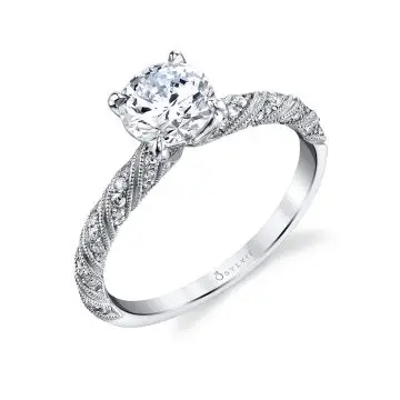 White Gold Round Cut Beautiful Unique Engagement Ring - Bella