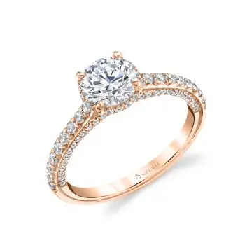 White Gold Round Cut Hidden Halo Engagement Ring with Diamond Profile - Layla