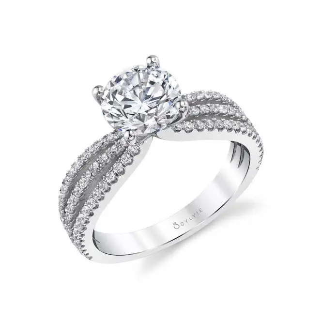 White Gold Round Cut Split Band Engagement Ring