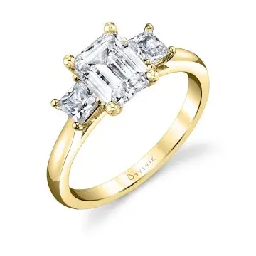 White Gold Emerald Cut Three Stone Ring - Micheline