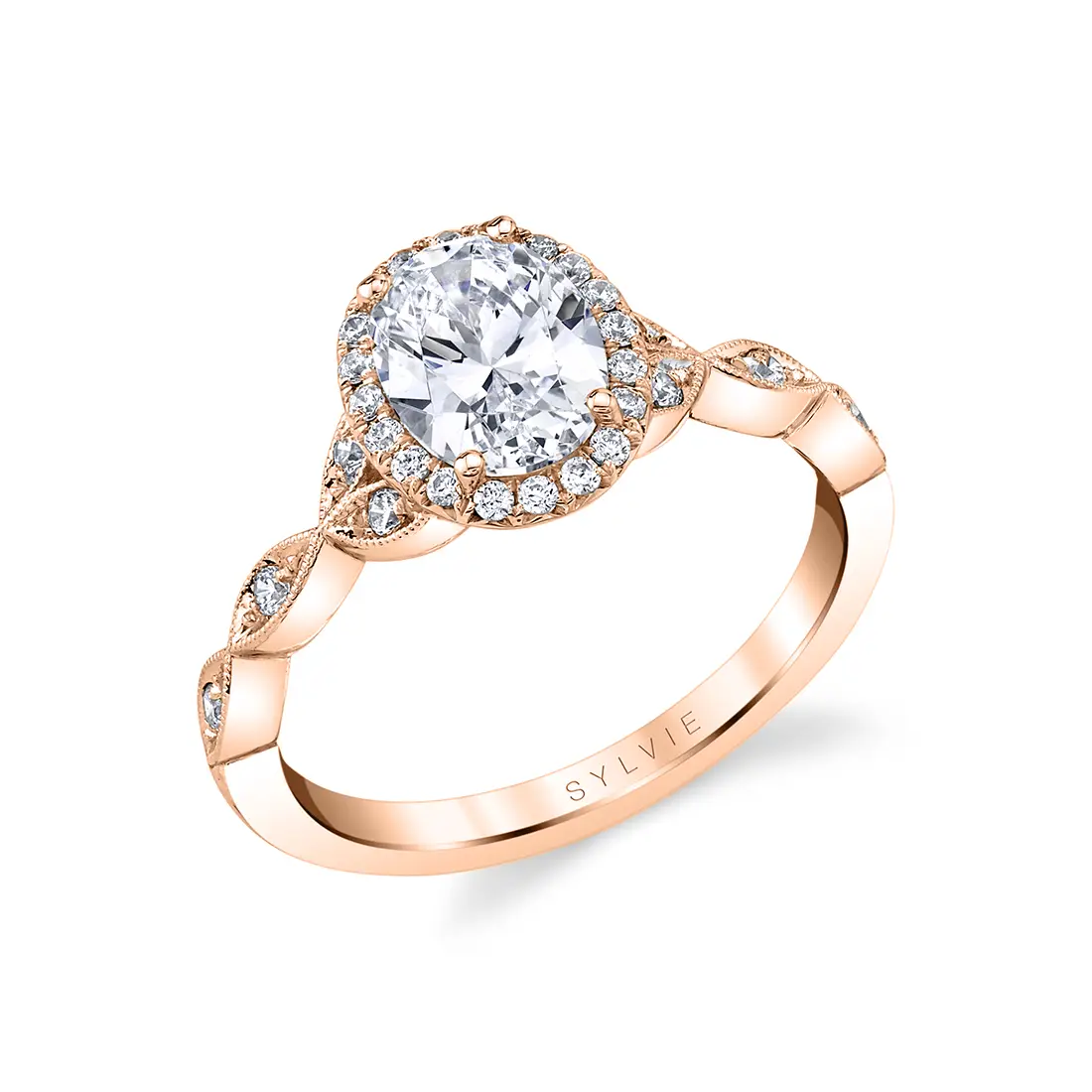 Oval Cut Unique Vintage Halo Engagement Ring - Frederique - Sylvie Jewelry