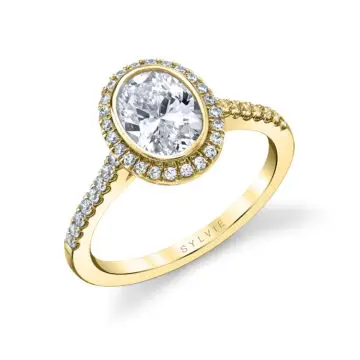 White Gold Oval Cut Modern Bezel Halo Engagement Ring - Anita