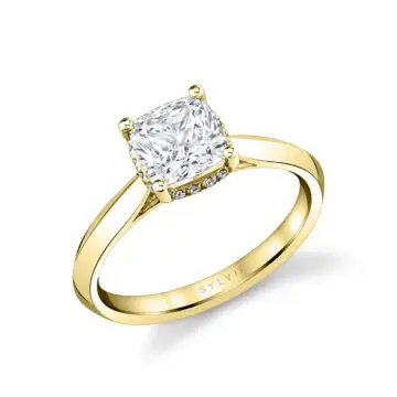 White Gold Cushion Cut Hidden Halo Solitaire Engagement Ring - Fae