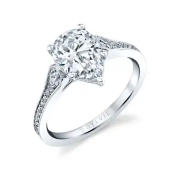 White Gold Pear Shaped Unique Engagement Ring - Esmeralda