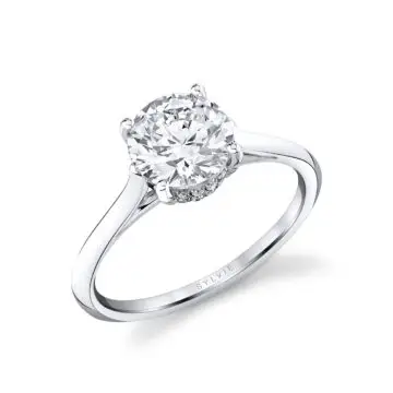 White Gold Round Cut Solitaire Hidden Halo Engagement Ring - Carter