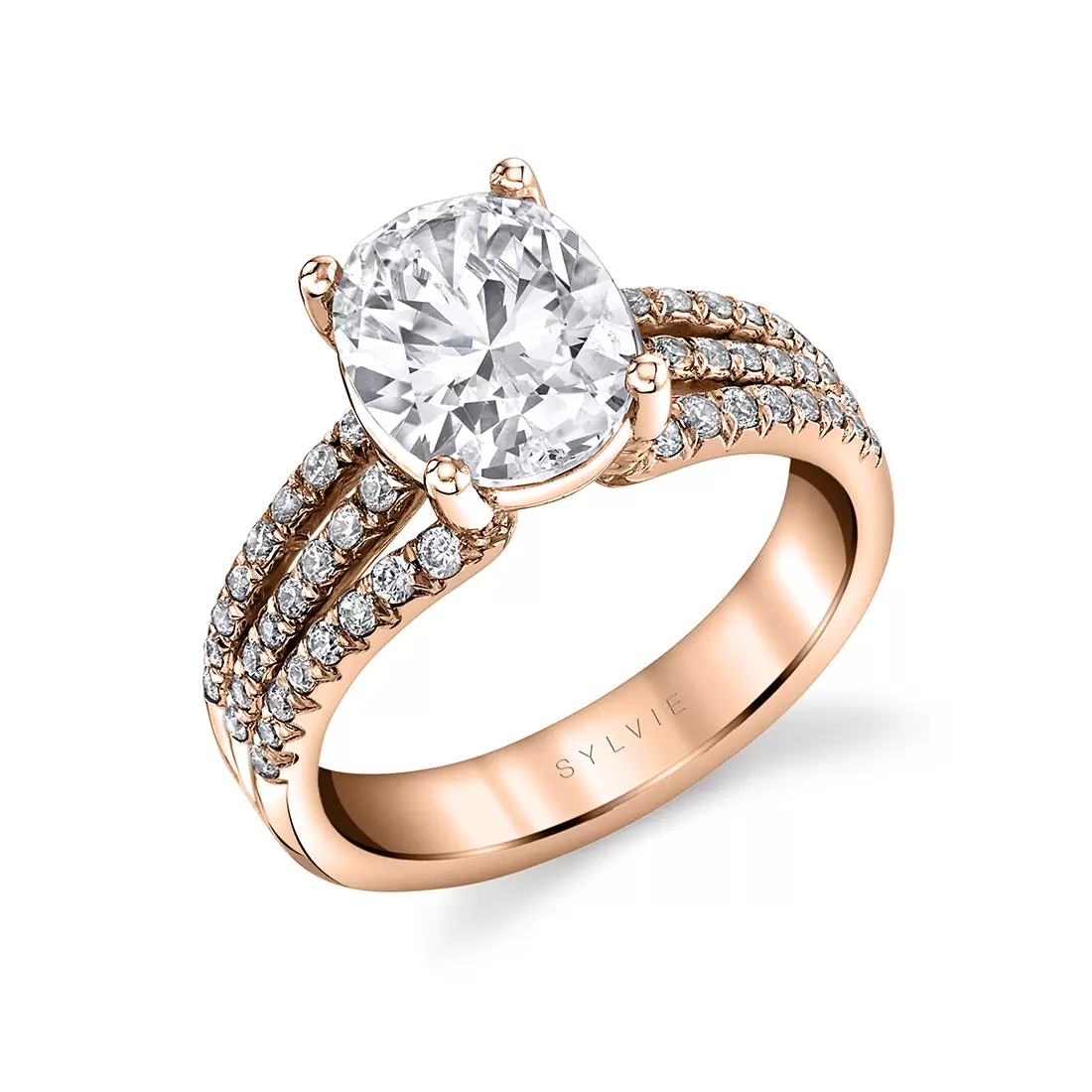 Rose Gold Oval Cut Split Shank Engagement Ring