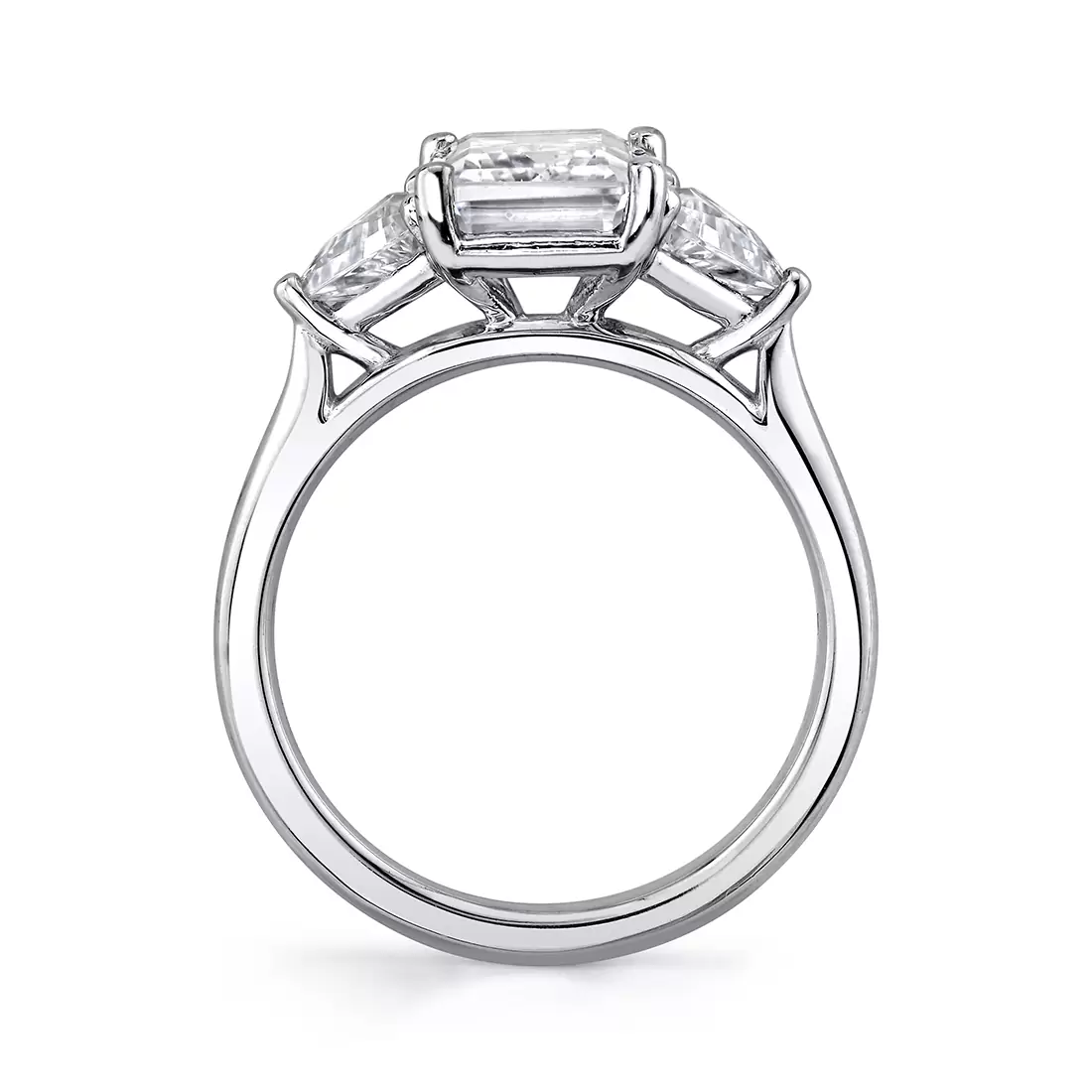 White Gold Unique Three Stone Engagement Ring Profile View