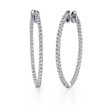 White Gold Oval Diamond Hoop Earrings - 32 x 38 mm