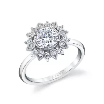 White Gold Tulira Solitaire Floral Halo Engagement Ring - Carissa