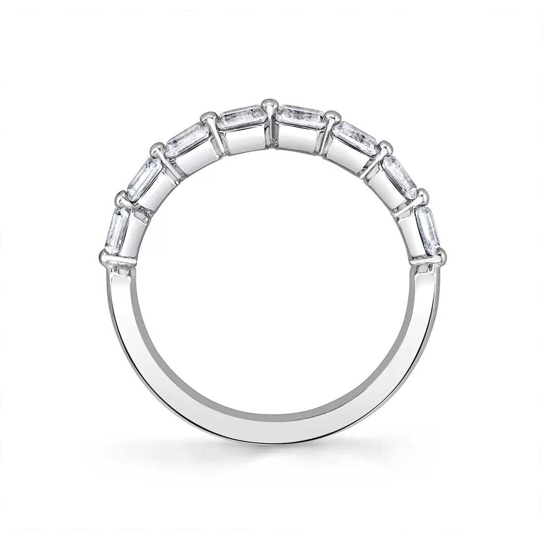 white gold shared prong baguette wedding ring