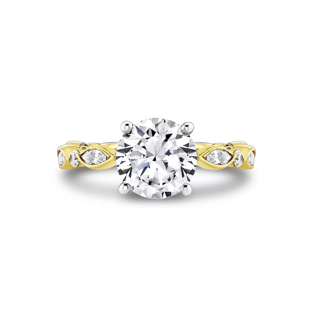 tulira vine inspired engagement ring in two tone front angle