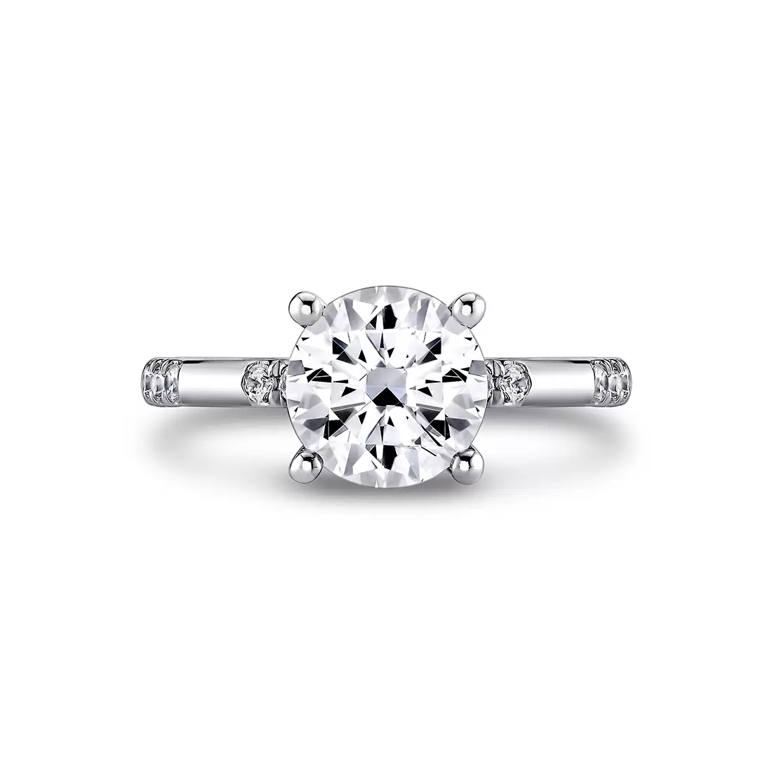 flush set diamond trios two tone engagement ring