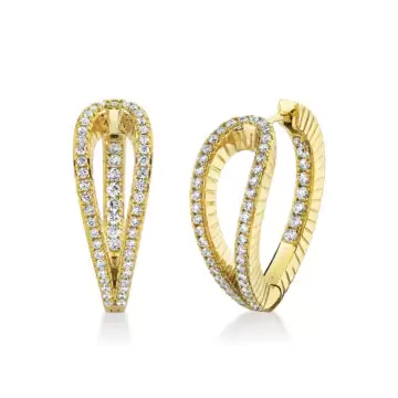 yellow gold lineaire diamond hoop earrings