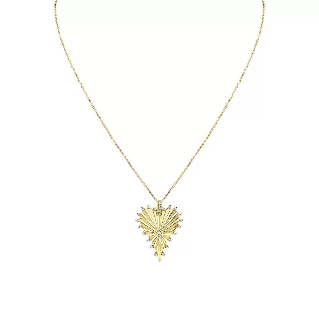 Yellow Gold Linéaire Fine Line Diamond Heart Pendant