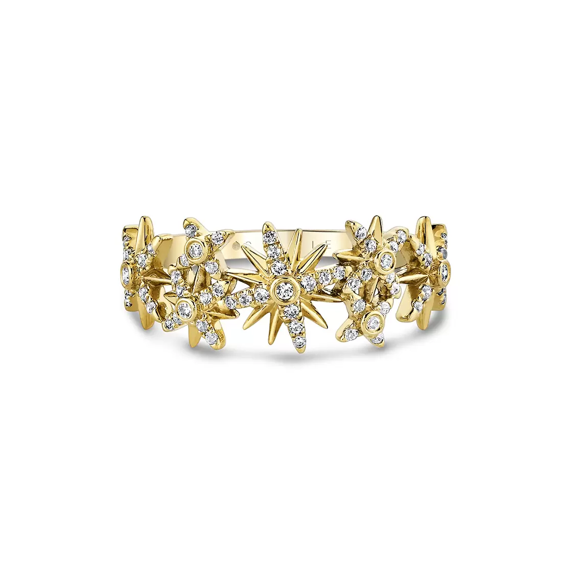 yellow gold solaz sun bursts diamond ring front angle