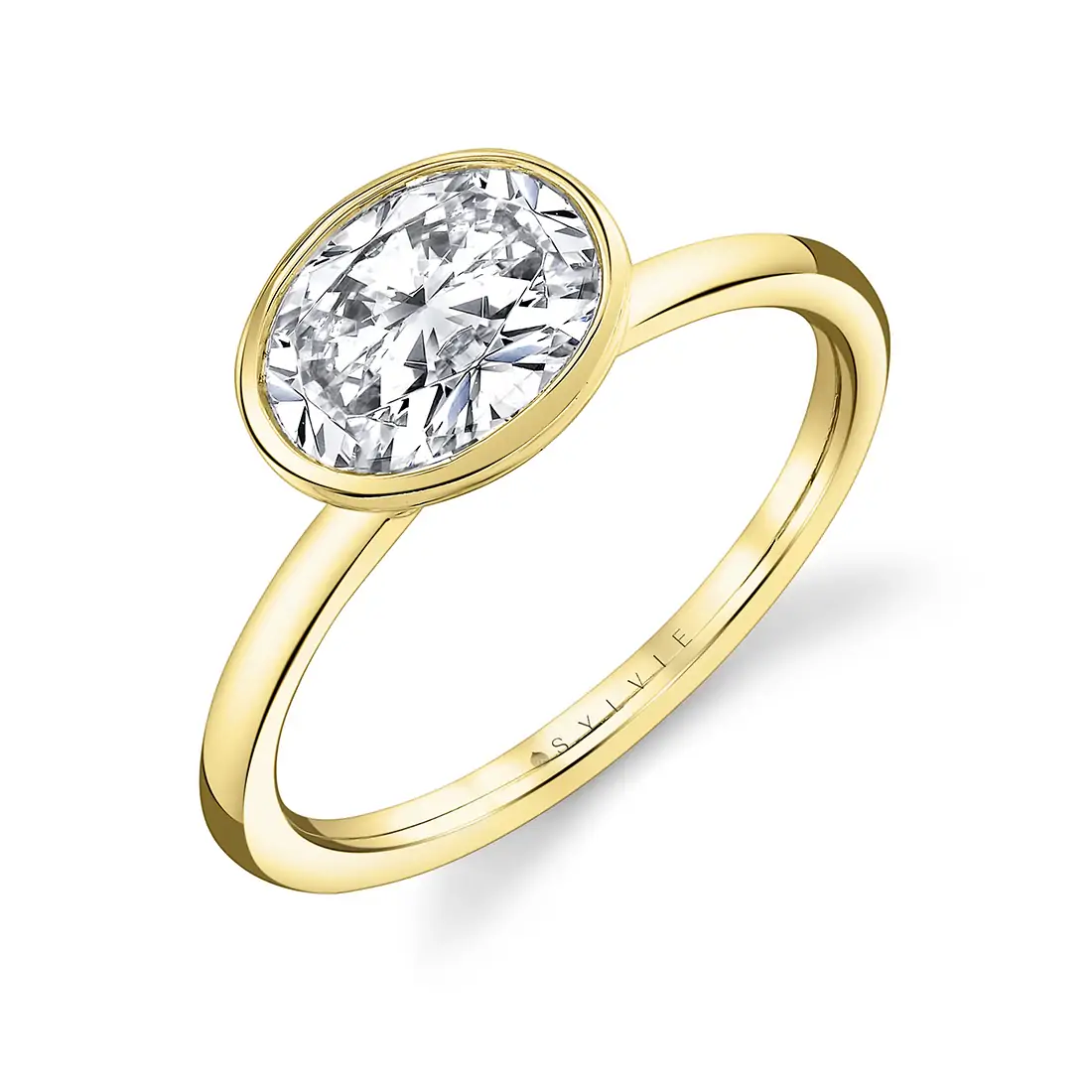 Yellow Gold Oval Cut Bezel Set Solitaire Engagement Ring