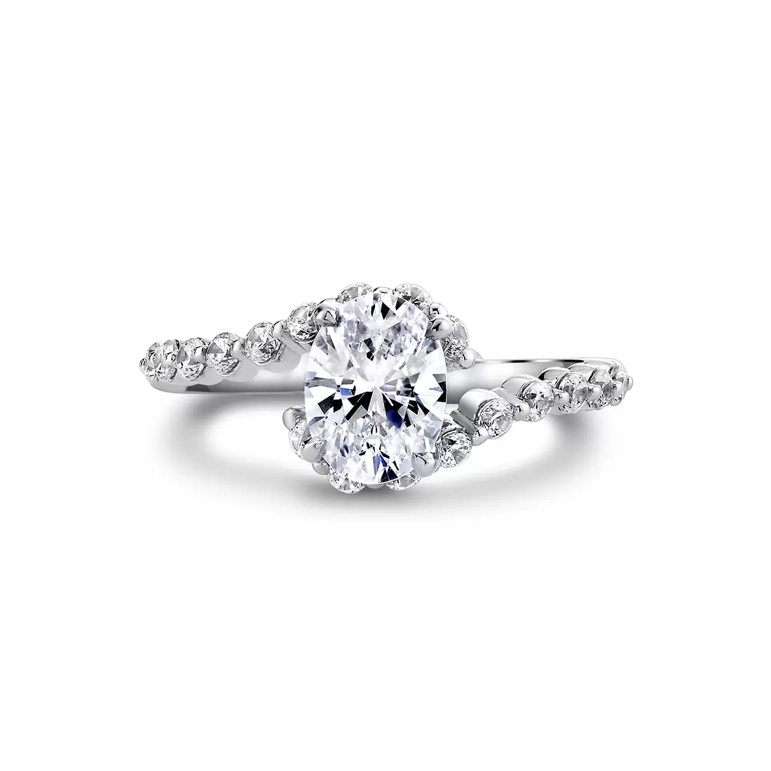 white gold crossover engagement ring front angle