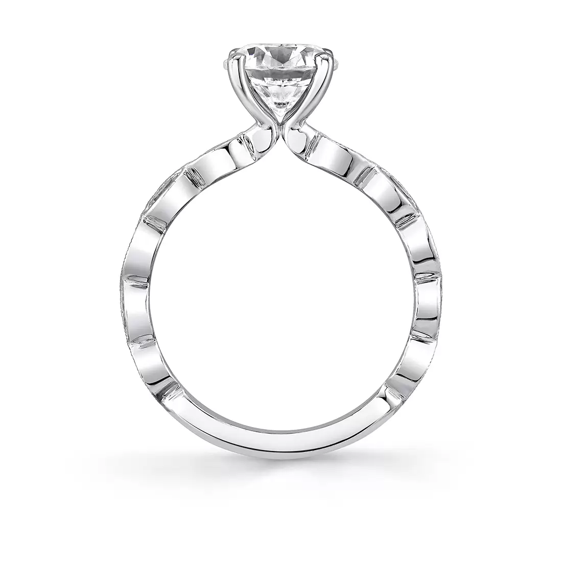 white gold leaf inspired engagement ring profile angle