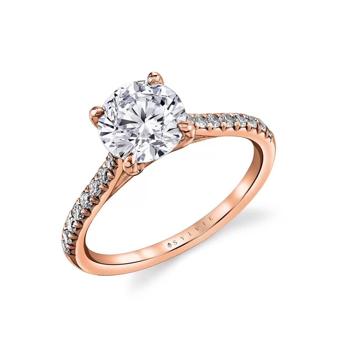 rose gold vine prong engagement ring top angle