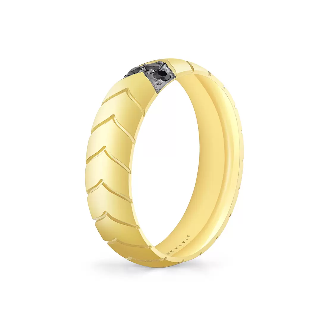 yellow gold brushed men's band turned angle