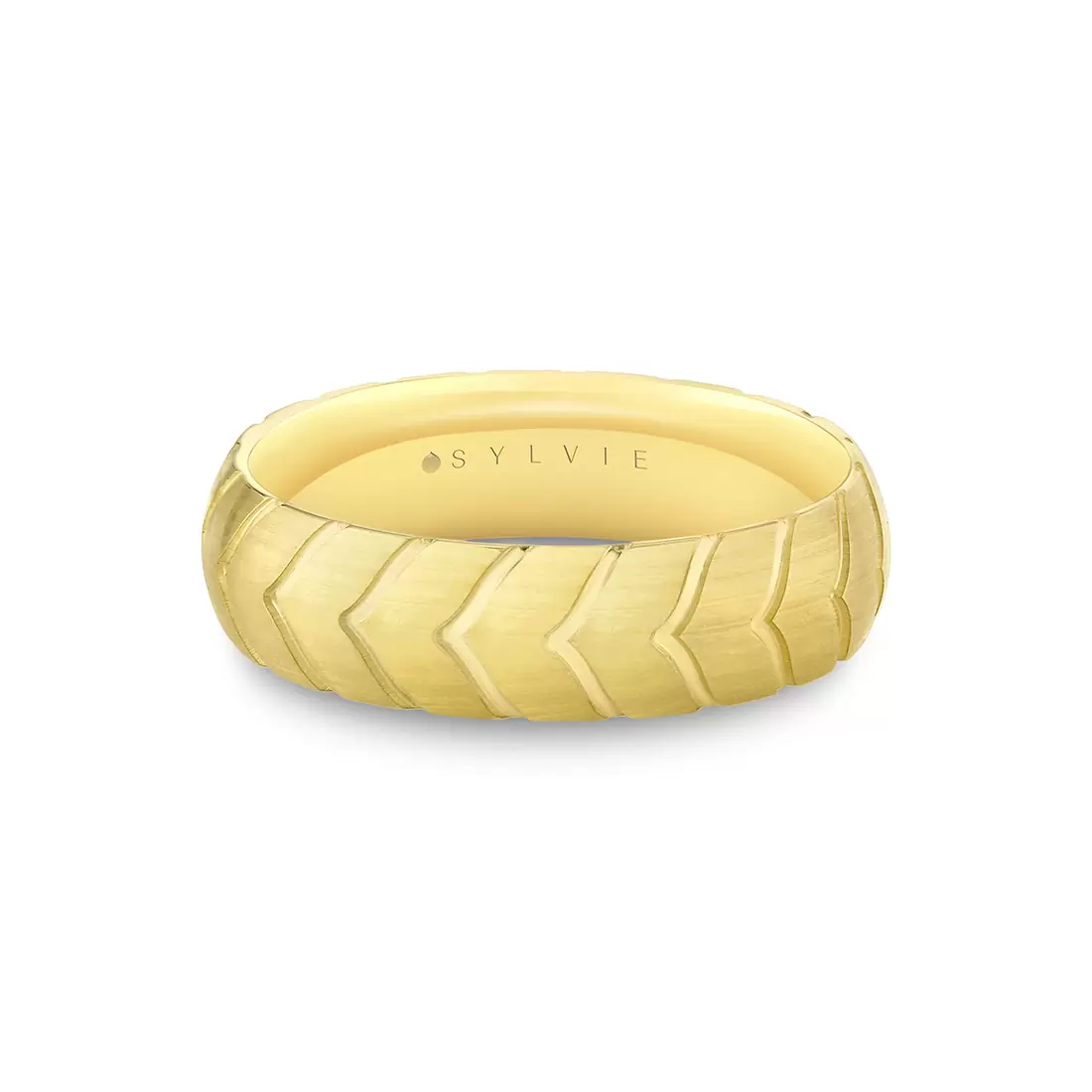 yellow gold brushed men's band down angle