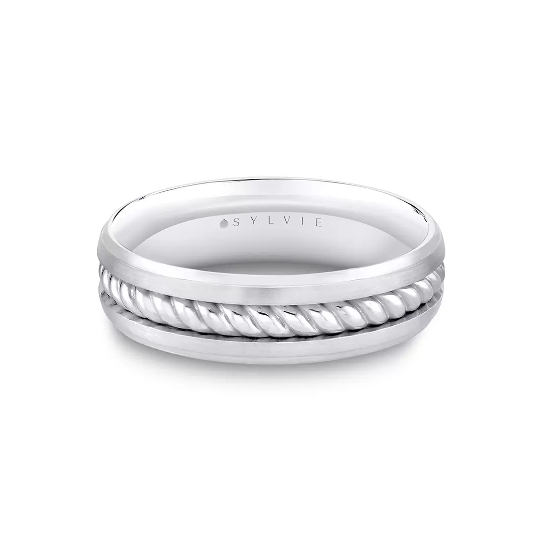 white gold brushed rope men's band