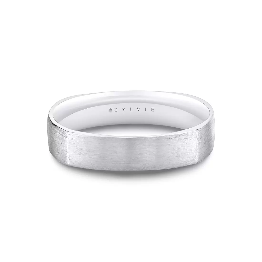 white gold brushed squared men's band