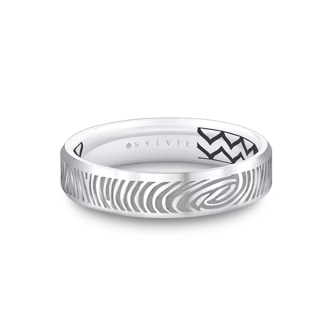 white gold two tone fingerprint men's band