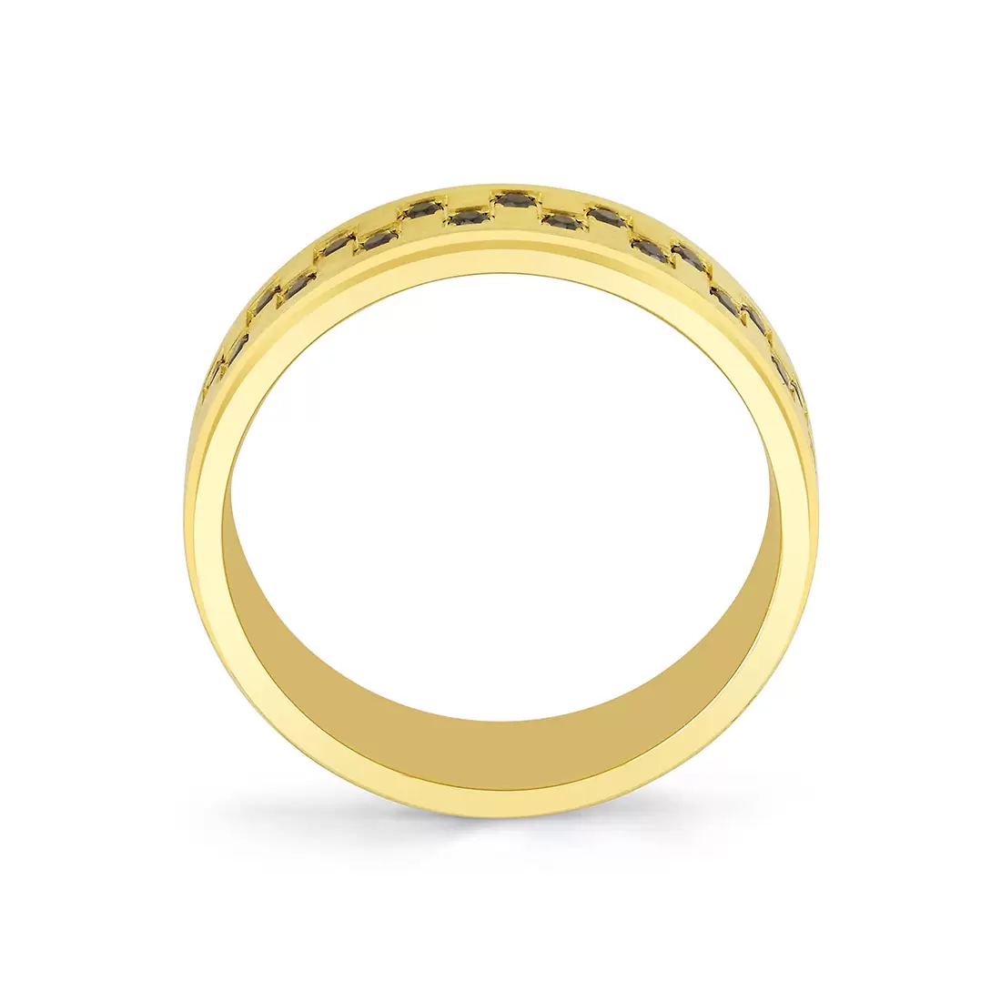 yellow gold brushed black diamond men's band profile angle