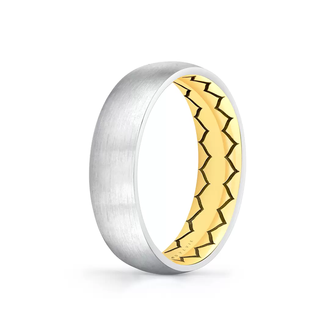 yellow gold two tone brushed men's band turned angle