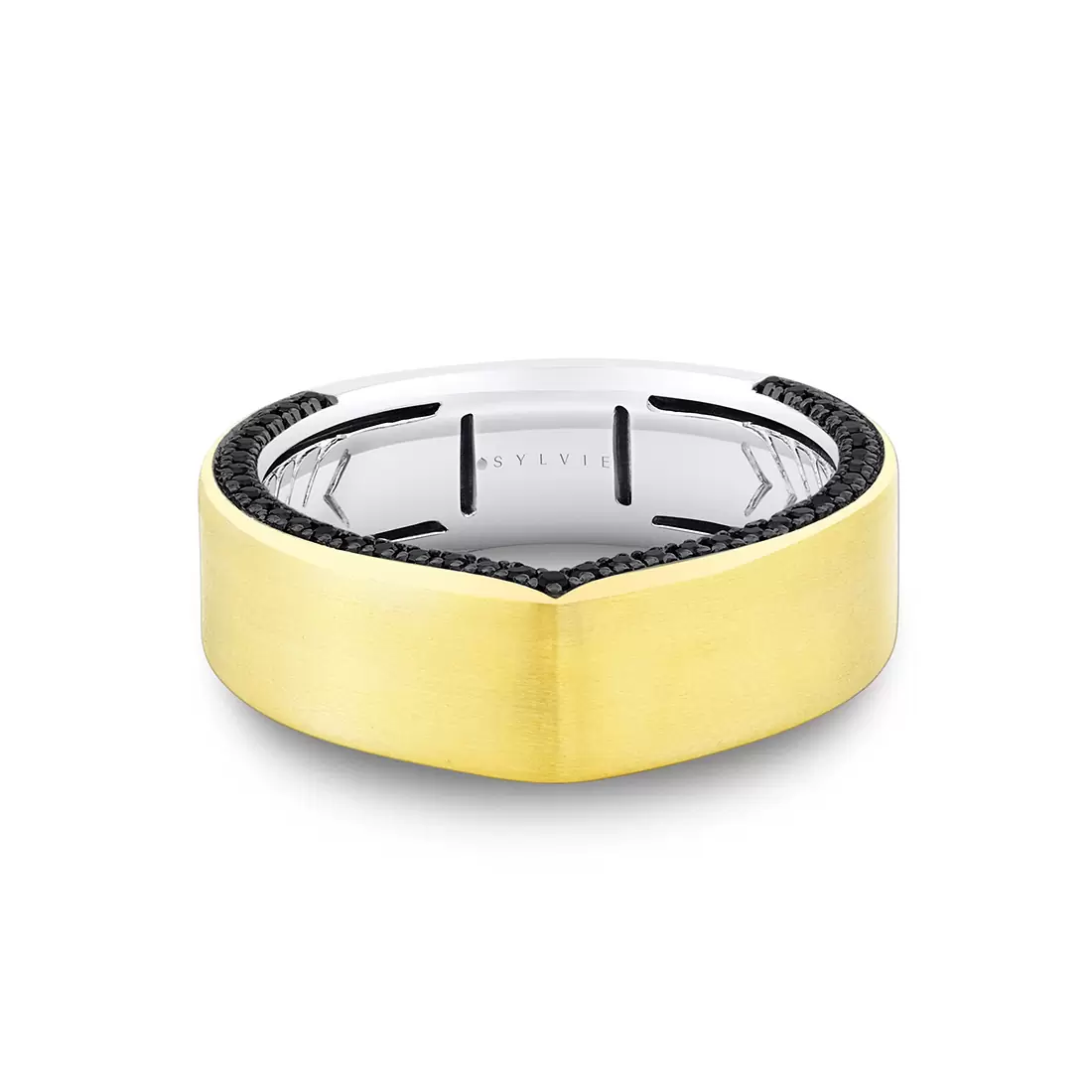 yellow gold two tone black diamond men's band