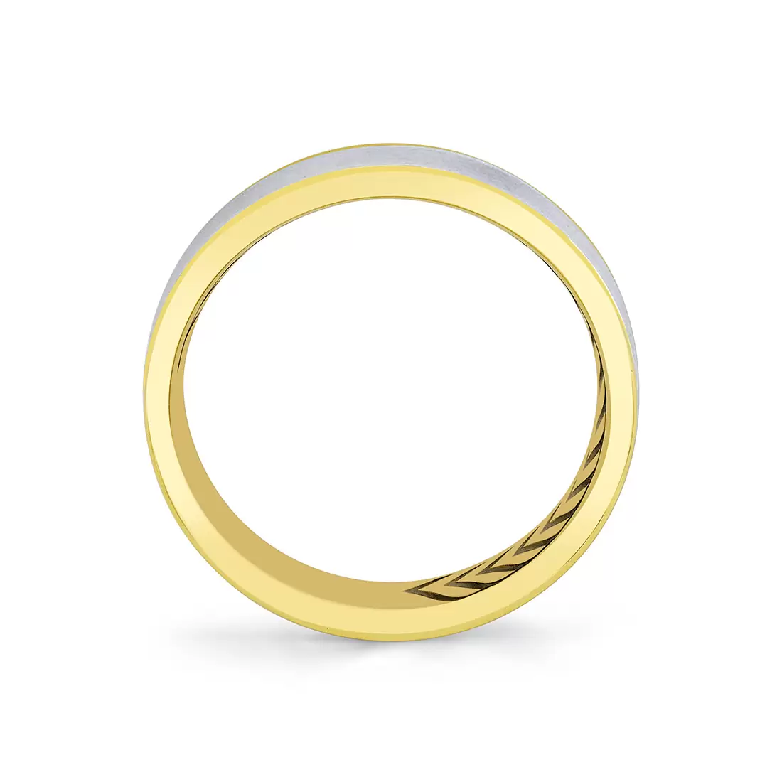 yellow gold two tone brushed men's band profile angle