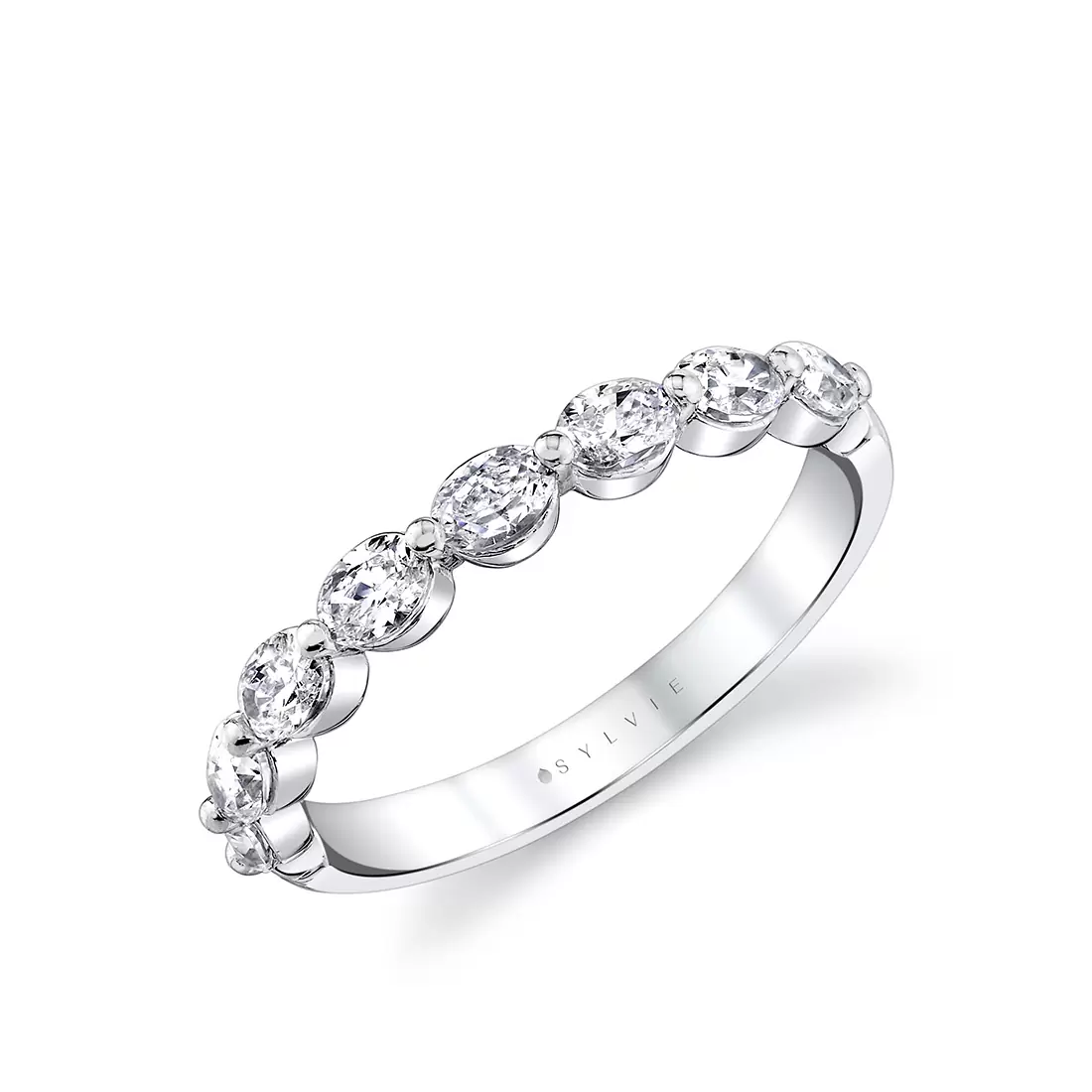 white gold shared prong wedding ring