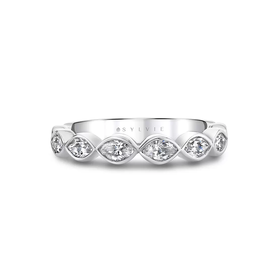 white gold bezel wedding ring down angle