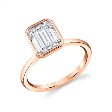 White Gold Emerald Cut Bezel Set Engagement Ring - Cliodhna