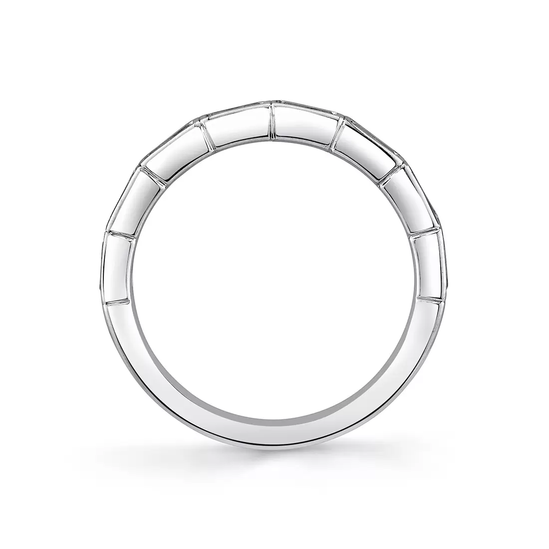 white gold baguette bezel wedding ring profile angle