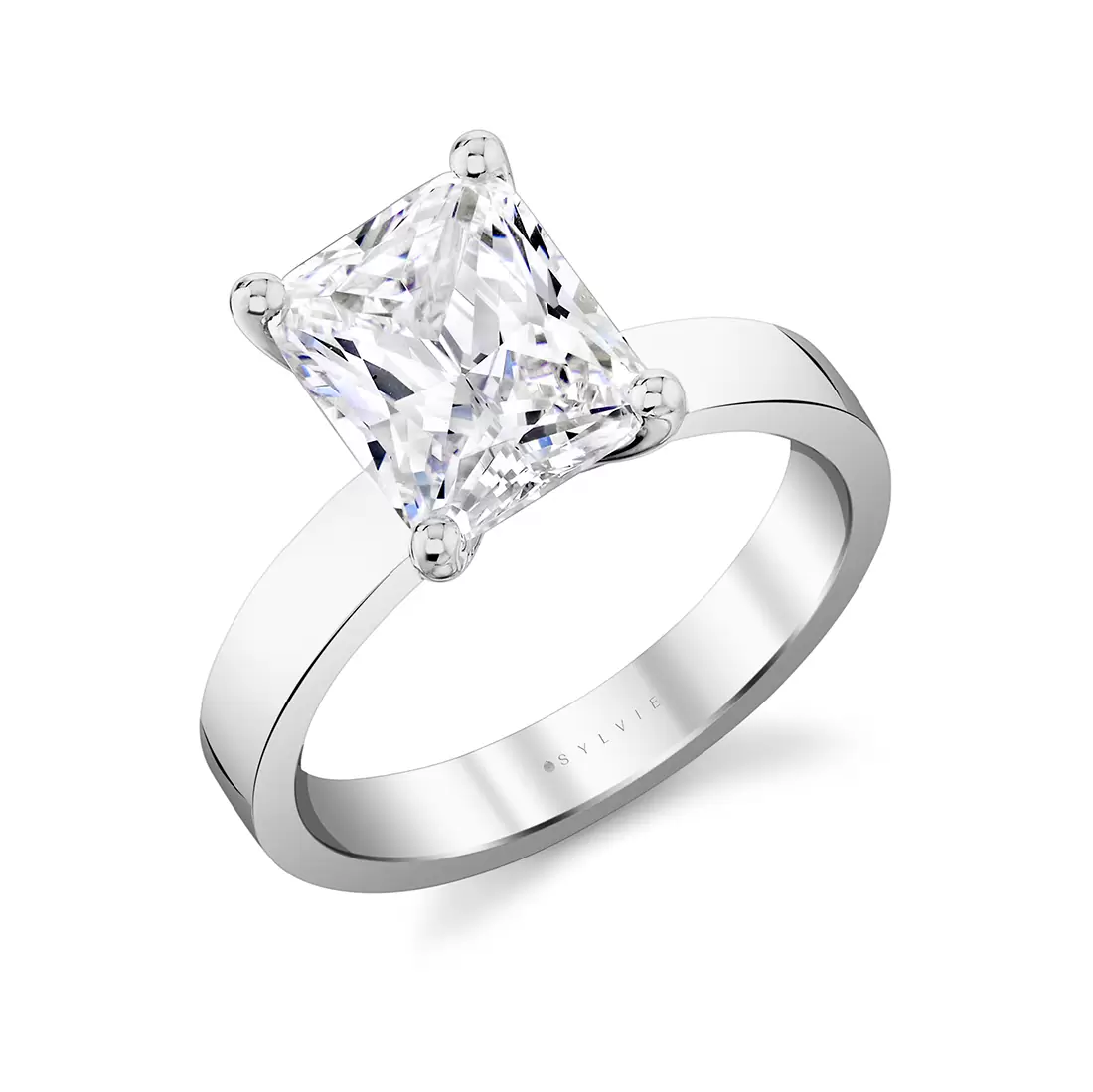 white gold flat edge solitaire engagement ring